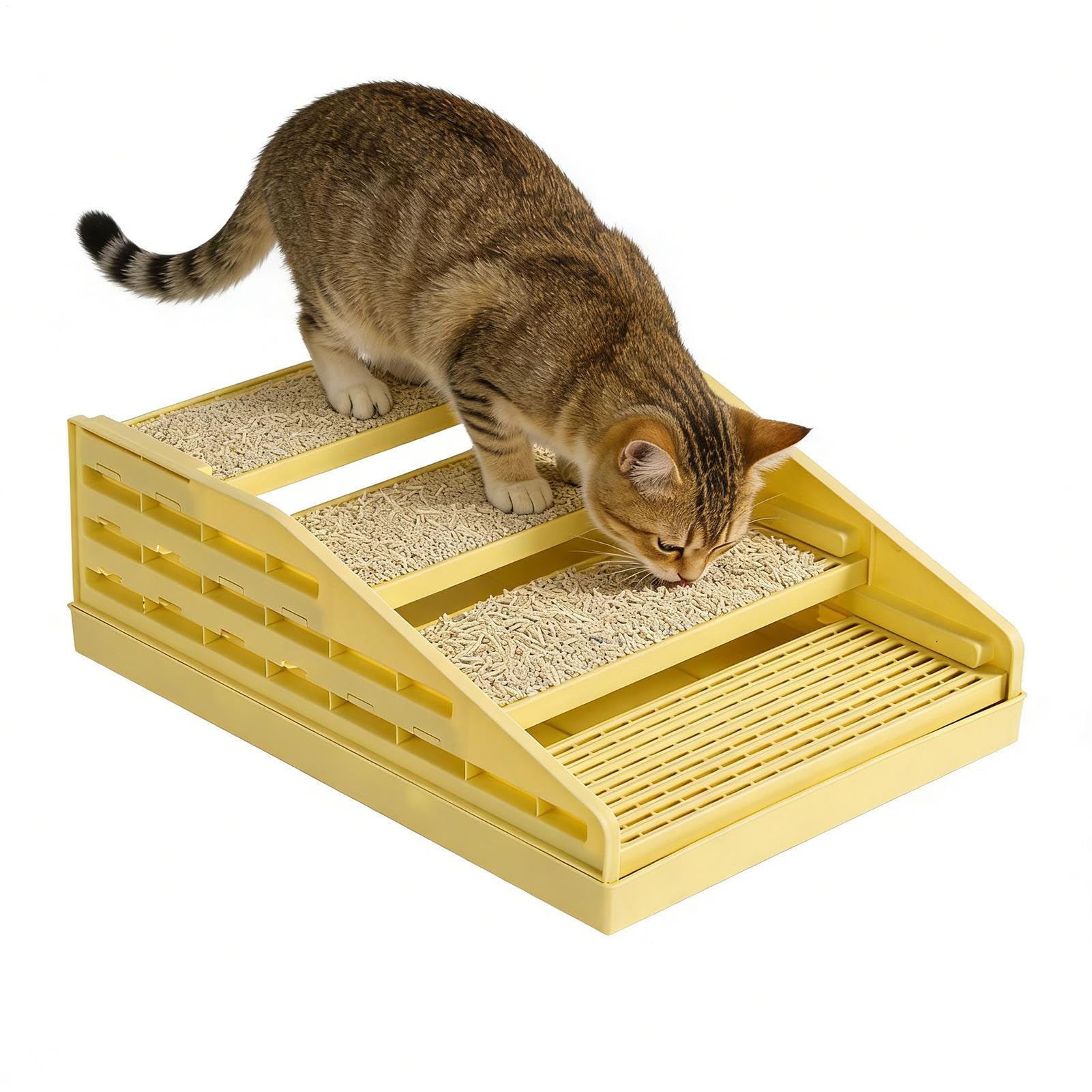 猫トイレマット 猫砂マット | 2層構造 調整可能 飛び散り防止,ペット用階段付きタ...
