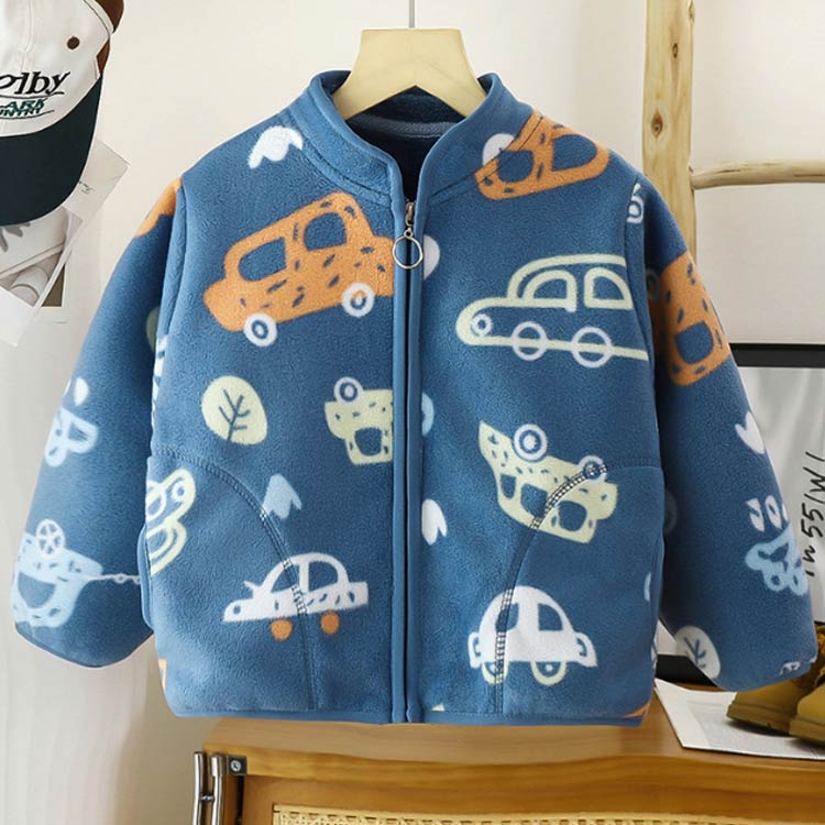 Coat - フリースジャケット 上着 アウター 防寒対策 通学 裏フリース 通園 フリースジャケット 羽織り 秋冬 ジュニア 裏起毛 かわいい 子ども服 暖かい 子供服 ブルゾン あったか コート 厚手 おしゃれ 総柄 100 110 120 130 140 150 160