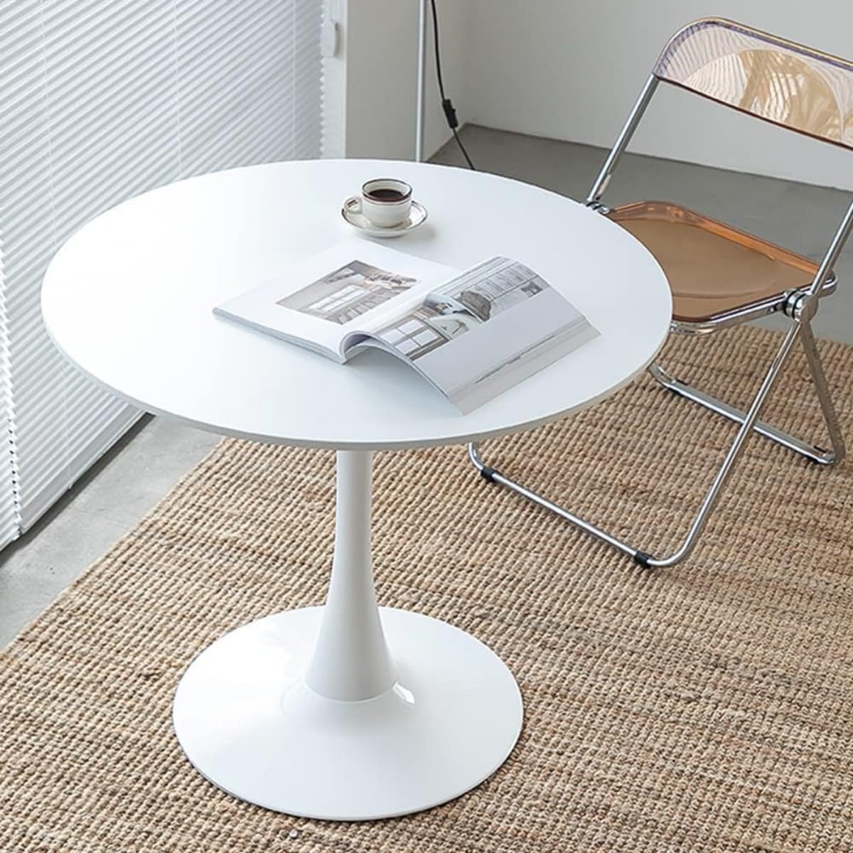 ソリッドラウンドコーヒーテーブル ベッドルーム、バルコニーオフィス 、モダンなカクテルテーブル、小さなスペースのセンターテーブルリビングルーム、ファームハウスの素朴なサイドテーブルメタルレッグ (ブラック)