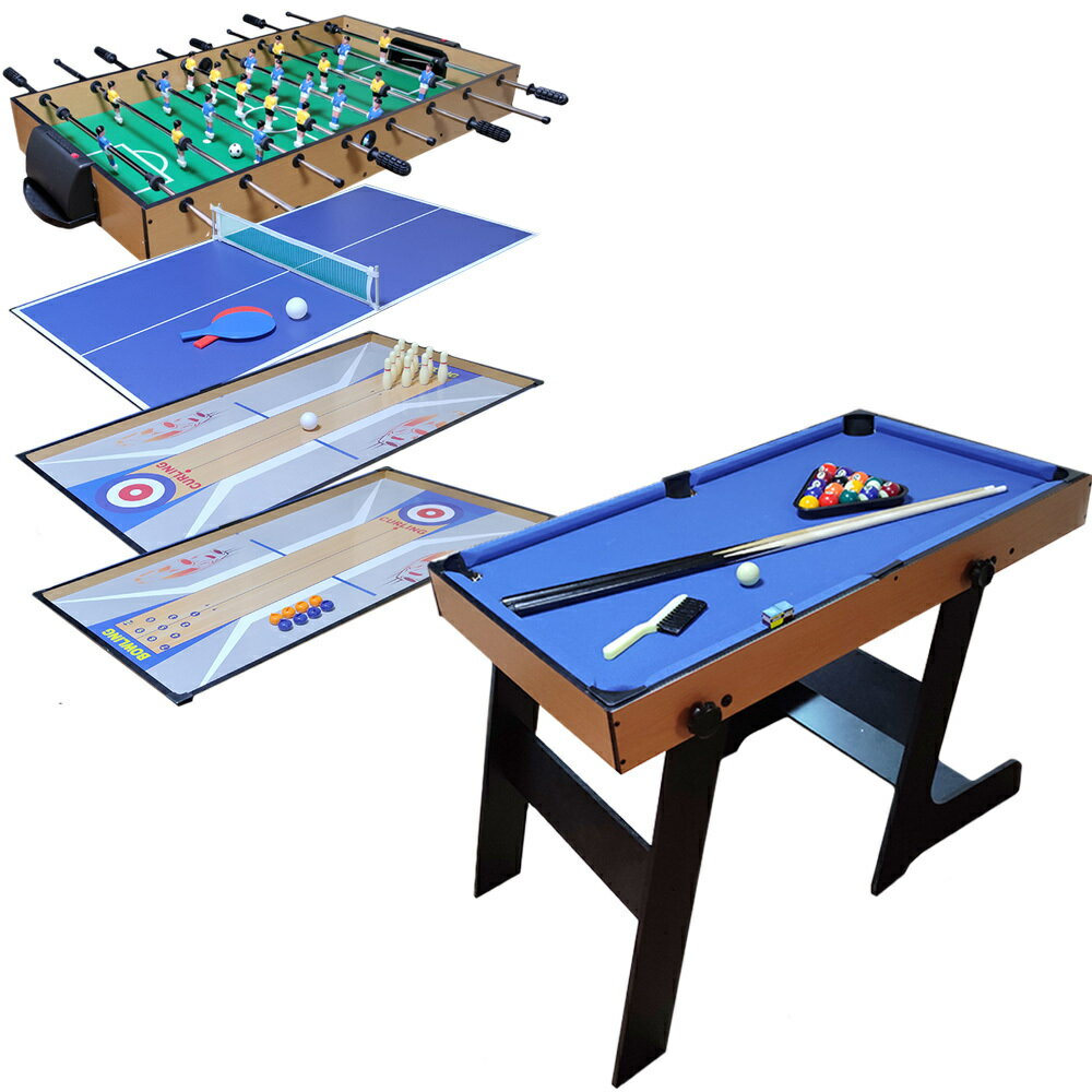 5イン1 ゲームテーブル テーブルサッカー ビリヤード ピンポン カーリング ボーリング 卓球 テーブルテニス フーズボール pool billiards fuseball pingpong curling bowling table tennis soc…