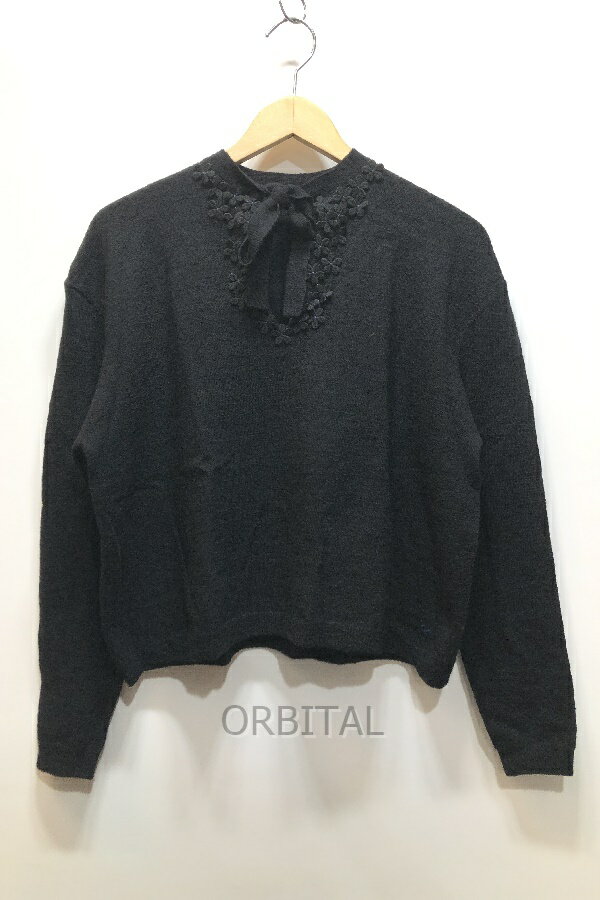 【中古】経堂) 45R フォーティーファイブアール 花装飾 ウール ニット トップス サイズ2 ブラック レデ..