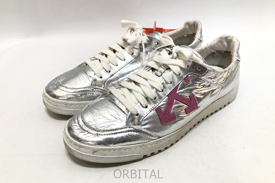 【中古】経堂) オフホワイト Off-White メタリックアッパー ローカット スニーカー サイズ43 シルバー メンズ イタリア製(4)