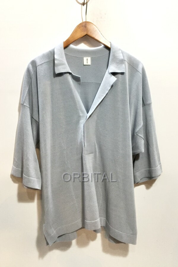 代官山)MEIAS メイアス LINEN MIX SHEER WIDE PULL OVER スキッパーシャツ ポロシャツ プルオーバー ライトブルー L