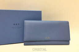 【中古】経堂) SMYTHSON スマイソン レザー パスポートケース トラベルウォレット 財布 ユニセックス ブルー 箱付き 美品