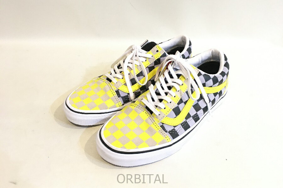 【中古】二子玉)VANS ヴァンズ バンズ 未使用 チェッカーオールドスクール スニーカー イエロー グレー 24.5cm ※薄汚れ