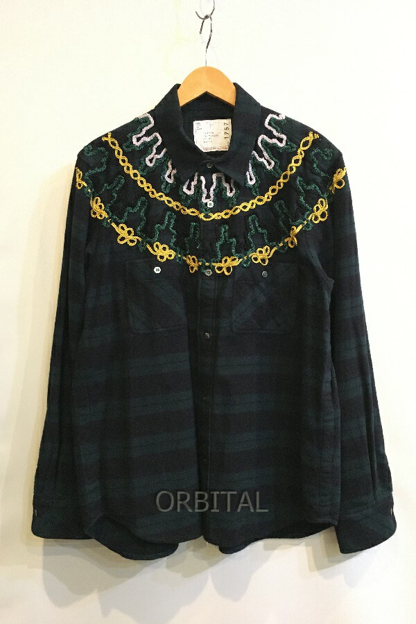 yÁzq) sacai TJC 18AW Embroidery Check Shirt GuC_[`FbNVc Y 2 lCr[~O[ 18-01757M