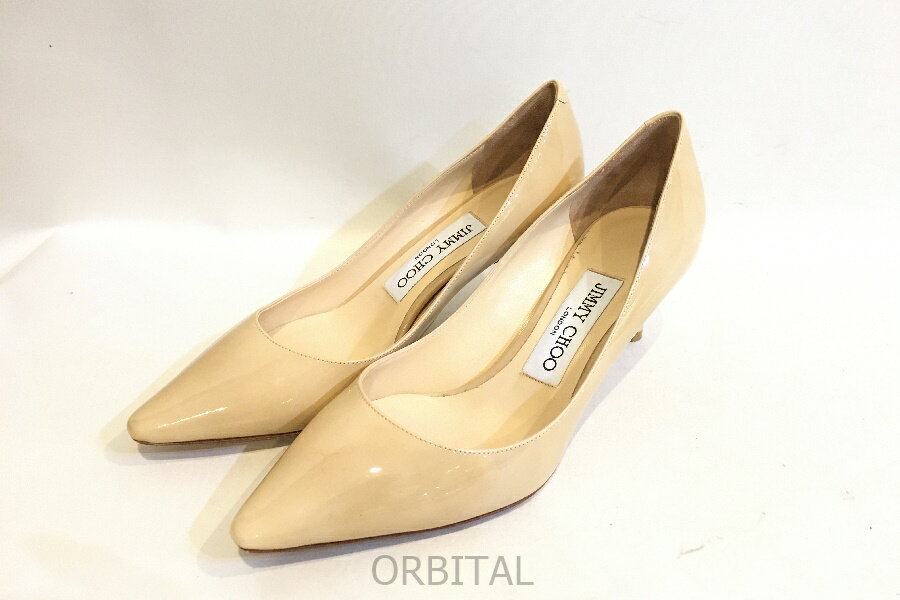 【中古】二子玉)ジミーチュウ JIMMY CHOO Romy 60 エナメルヒールパンプス 定価107,800円 ベージュ レディース 35 22.5cm