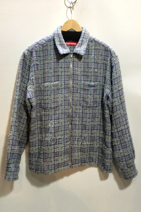 【中古】代官山)Supreme シュプリーム 24FW Boucle Zip Up Shirt ブークレ ジップアップシャツジャケット ブルー サイズM ツイード