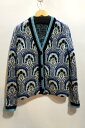 【中古】代官山)miu miu ミュウミュウ METALLIC INTARSIA 総柄 ウールブレンド カーディガン ブルー サイズ36