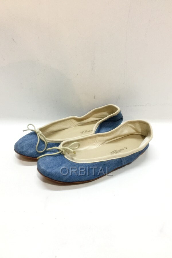 【中古】代官山)PORSELLI ポルセリ バレエシューズ デニム ライトブルー フラット パンプス サイズ35 22.5～23cm