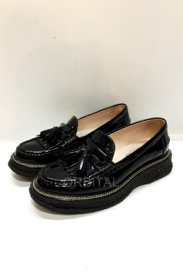 【中古】代官山)TOD'S トッズ エナメル タッセルローファー ブラック サイズ36.5 パテントレザー シューズ