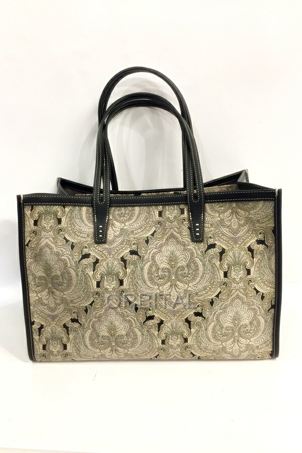 【中古】代官山)A VACATION アヴァケーション CLUB BAG ジャガード スクエア トートバッグ ブラック×グレー