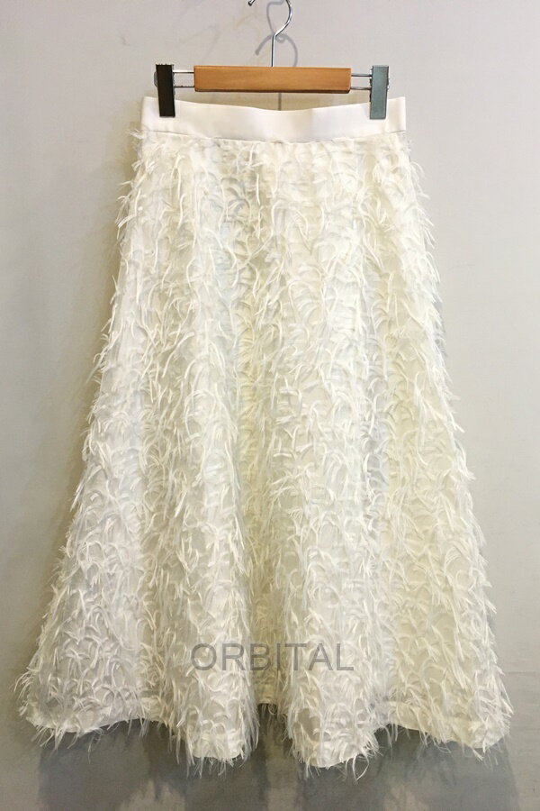 【中古】二子玉) ANAYI アナイ 25AW フェザーカットジャガードフレア スカート ホワイト 38 美品 定価4..