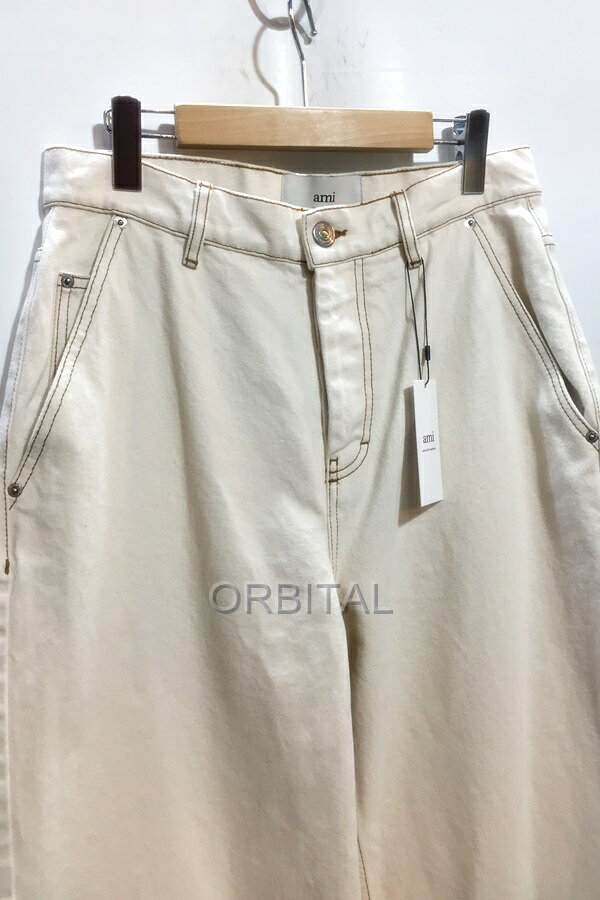 【中古】代官山)AMI paris アミパリス HTR456 カラーコットンツイル ワイドフィット ジーンズ アイボリー サイズ28 定価7万位
