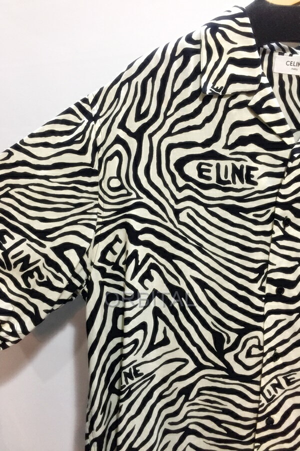 【中古】代官山)CELINE セリーヌ 国内正規 2C517235S ゼブラロゴ ルーズフィット オープンカラーシャツ ホワイト ブラック 36