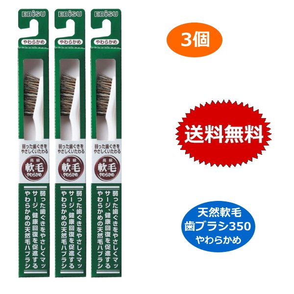 エビス 軟毛ハブラシ350 B-N35 やわらかめ 天然毛 歯磨き 歯グキケア 歯ブラシ 送料無料