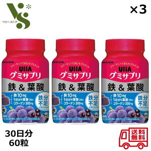 グミサプリ 鉄＆葉酸 30日分 60粒 x3個セット UHA味覚糖 アサイーミックス味 グミ 鉄 葉酸 グミサプリ 鉄分 ボトルタイプ