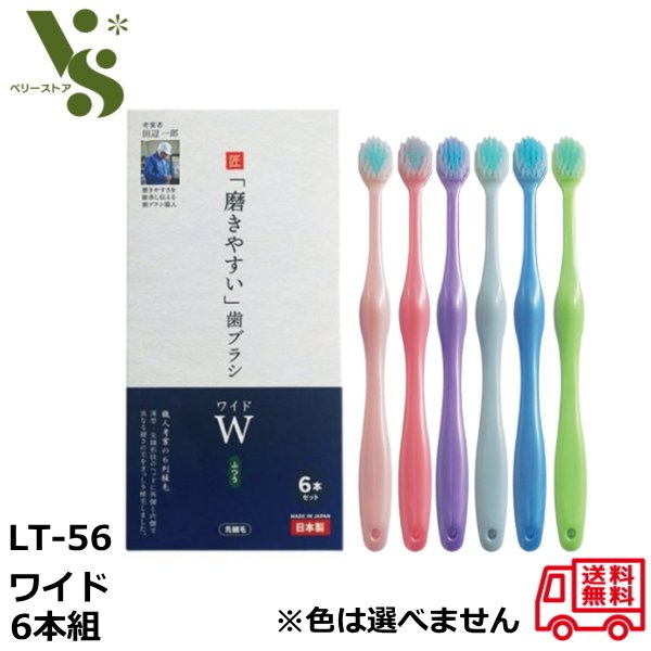 磨きやすい 歯ブラシ W ワイド 6本組 ふつう 先細毛 薄型 6列植毛 LT-56 匠 田辺一郎 ライフレンジ ハブラシ 送料無料