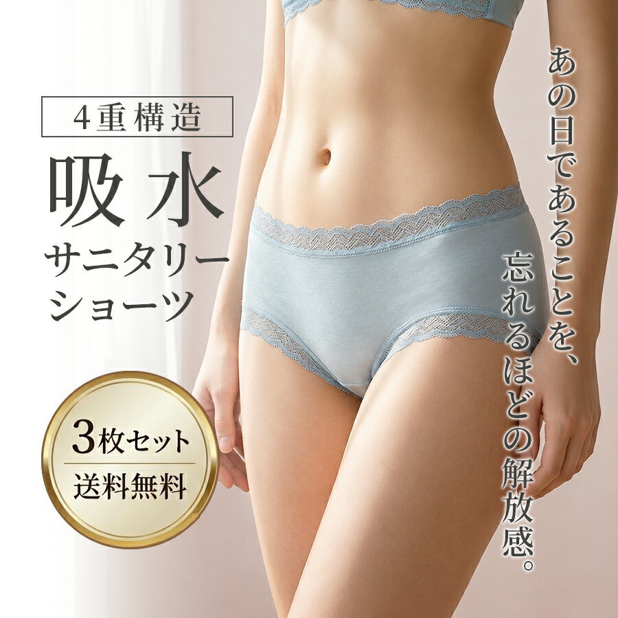 ＼楽天スーパーSALE限定！P10倍中／4重構造 吸水サニタリーショーツ(3枚セット) 吸水ショーツ サニタリーショーツ 4層構造 抗菌防臭 吸水パンツ 生理用ショーツ フェムテック レディース レース 綿混 防水大きいサイズ M L LL ブラック ブラウン ブルーグレー