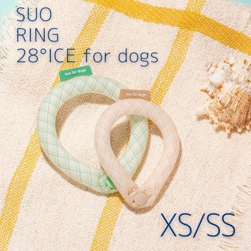 【2024年春夏】SUO RING 28°ICE for dogs グラデチェック ボタン付 XS/SS 全6色 【SUO】 スオ クールリング 夏 暑さ対策 熱中症対策 ひんやり ［K］