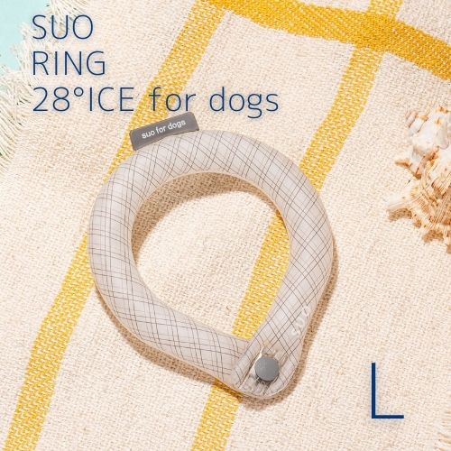 【2024年春夏】SUO RING 28°ICE for dogs グラデチェック ボタン付 L 全6色 【SUO】 スオ クールリング 夏 暑さ対策 熱中症対策 ひんやり ［K］