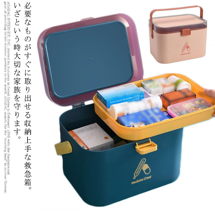 箱 大容量 薬箱 2層 収納 薬ボックス クスリ箱 医薬品 北欧 薬ケース 大容量 救急...