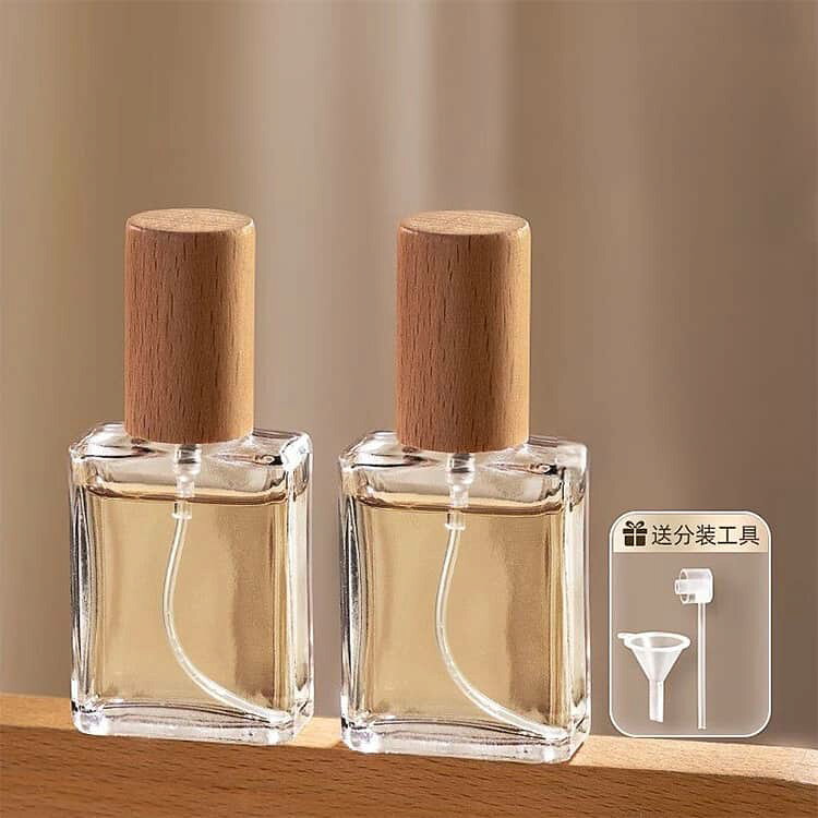 香水容器 木製キャップ 2個セット ガラス 透明 スプレータイプ 5ml 15ml シンプル ...