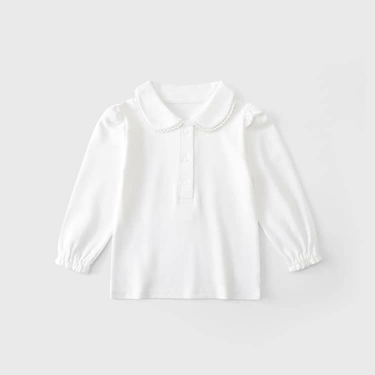 長袖ポロシャツ ホワイト 小学生制服 長袖シャツ ジュニア 綿 子供服 子供用ポロシ...