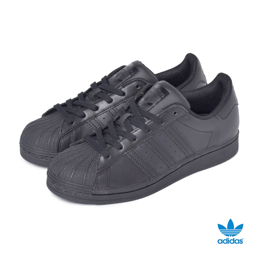 《限定クーポン配布》スーパースター レディース アディダス スニーカー ブラック 黒 靴 シューズ レザー ローカット ブランド オールブラック 定番 人気 カジュアル シンプル 通学 本革 ADIDAS ORIGINALS SUPER STAR J FU7713
