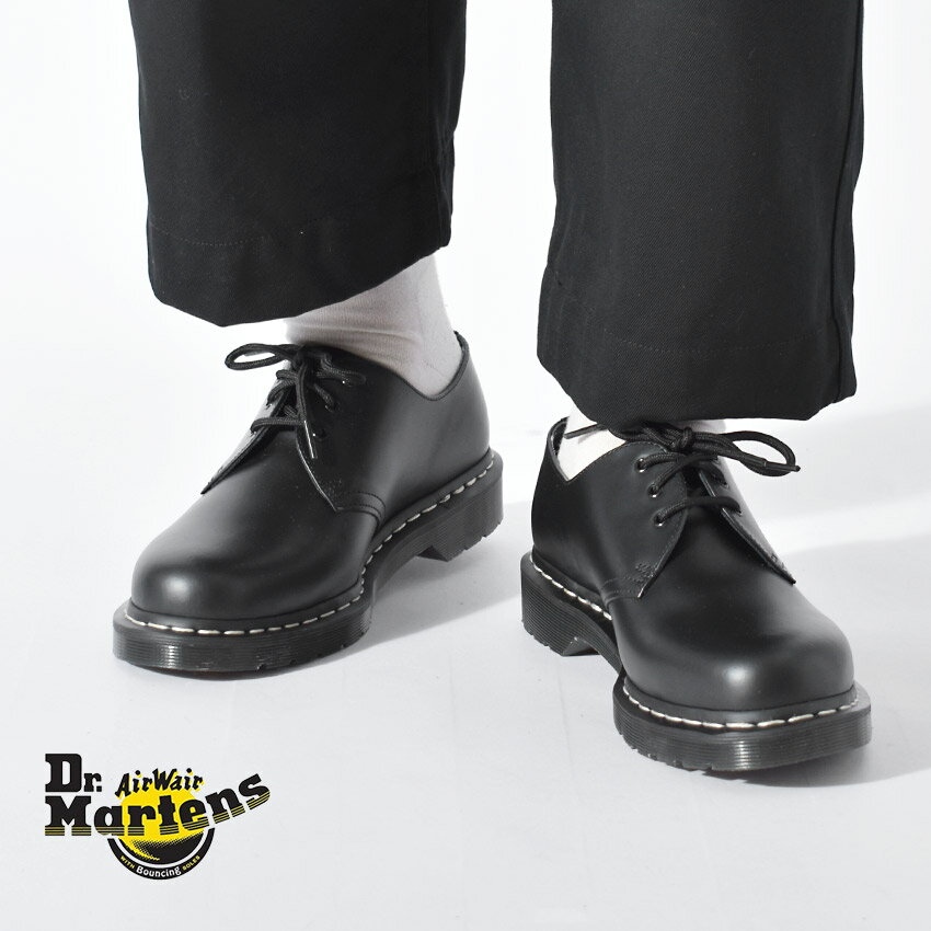 《今だけ！全品ポイントUP》ドクターマーチン 3ホール シューズ メンズ レディース 1461 ホワイトステッチ DR.MARTENS 3ホールシューズ 靴 カジュアル ローカット 人気 定番 モノトーン おしゃれ 短靴 ブラック 黒 24757001 1461 WHITE WELT 3EYE SHOE