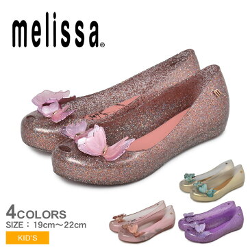 クーポンで100円OFF☆メリッサ シューズ キッズ ジュニア 子供 MELISSA ミニメリッサ U-ガールフライグリット ぺたんこ フラット パンプス 靴 シューズ ブランド サンダル きらきら リボン シンプル 女の子 かわいい ピンク ベージュ グリーン パープル 33280