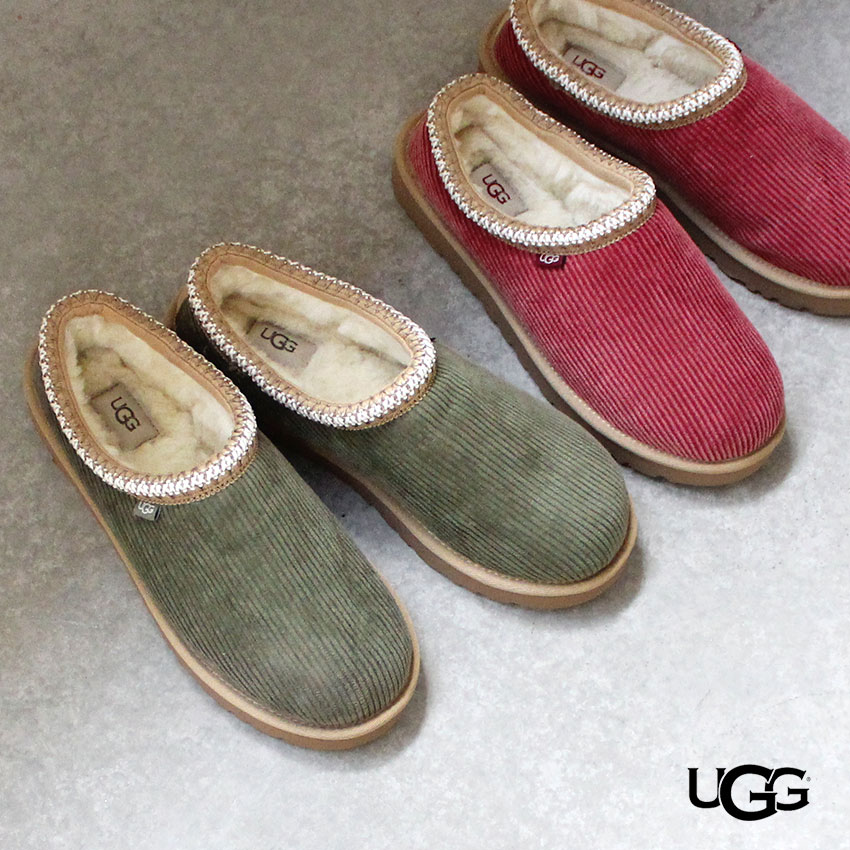 アグ サンダル ファー メンズ スリッポン UGG M TASMAN CORDURAY II ルームシューズ ルームスリッパ 秋冬 保温 ブランド コーデュロイ カジュアル 男性 大人 ふわふわ もこもこ 靴 暖かい 室内 室外 カーキ 赤