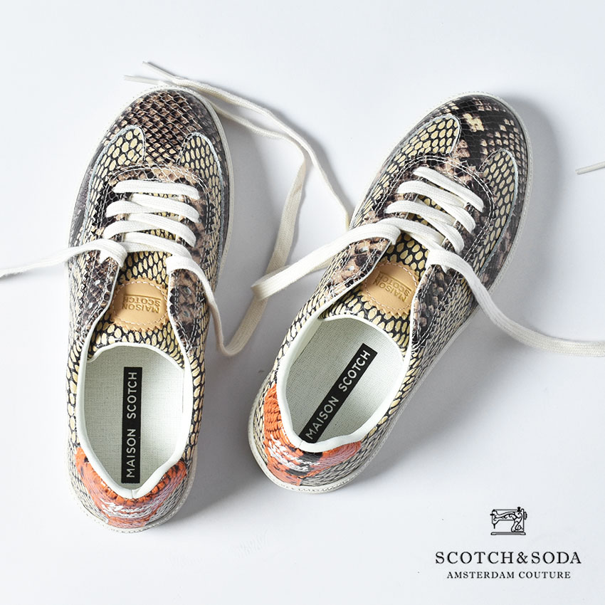 《限定クーポン配布》スコッチ＆ソーダ スニーカー レディース SCOTCH＆SODA ローライト 靴 シューズ レザー パイソン ヘビ 本革 カジュアル タウンユース ローカット ブランド おしゃれ ベージュ 21731121 LAURITEのサムネイル