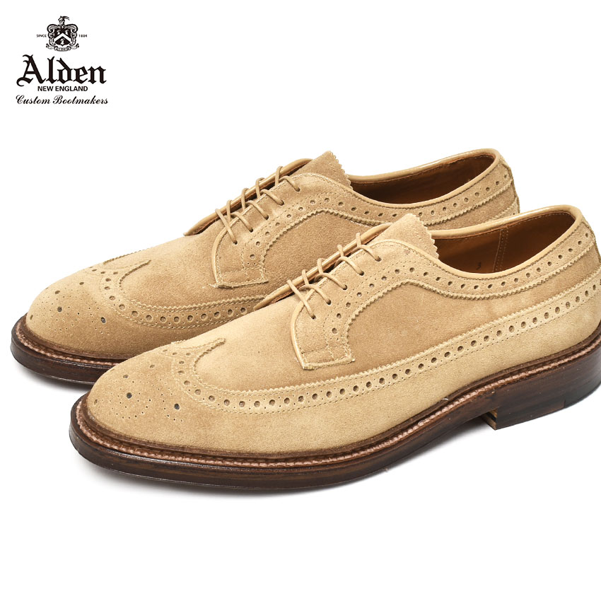 《3日間限定SALE開催中》オールデン シューズ メンズ ALDEN DERBY CAMOSCIO MIELE ウィングチップ トラディショナル ビジネス フォーマル カジュアル おしゃれ 収納袋 革靴 紳士靴 スエード ベージュ 97782