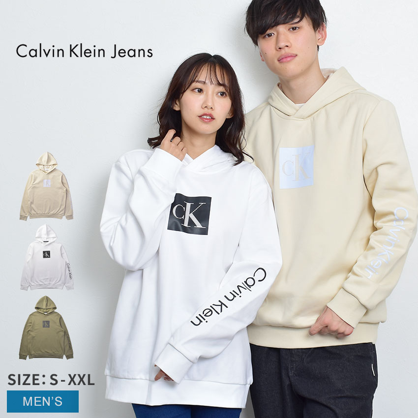 《3日間限定SALE開催中》カルバンクラインジーンズ パーカー メンズ CALVIN KLEIN JEANS LS TRAVELING モノグラムロゴ P/O パーカー ロゴ マーク プリント ブランド 男性用 長袖 裏起毛 プルオーバー フード付き CK シンプル カジュアル おしゃれ 服 モノトーン 秋