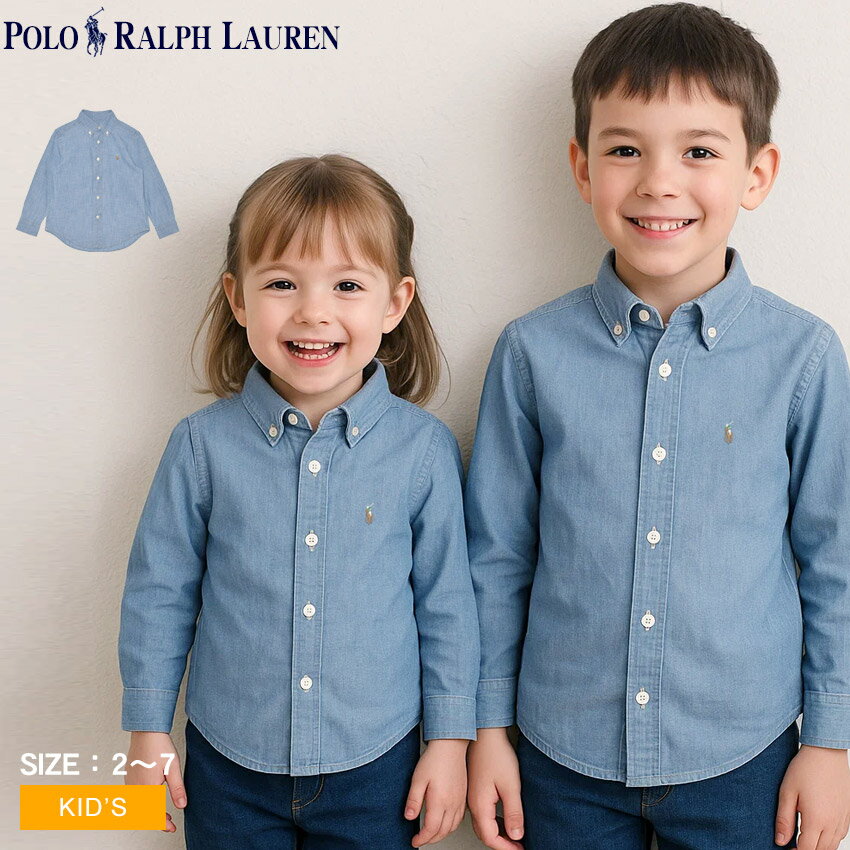 ポロ ラルフローレン 長袖シャツ キッズ ジュニア 子供 POLO RALPH LAUREN コットン シャンブレー シャツ トップス 無地 長袖 襟付き 衿付き 刺繍 ボタンダウン ブランド ロゴ シンプル カジュアル きれいめ ウェア ウエア おしゃれ 綿