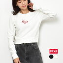 《今だけ！全品ポイントアップ中》ディーゼル スウェット レディース DIESEL F-SLIMMY E1 L／S トップス トレーナー スリムタイプ クロップド丈 短め 短い ショートトップス 流行り ロゴ 刺繍 シンプル カジュアル ブランド おしゃれ ホワイト 白 ブラック 黒 A06569 0NAZQ