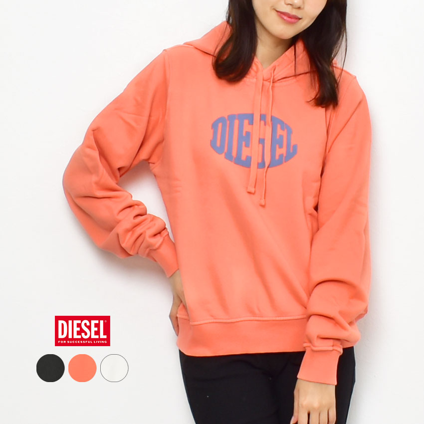 《今だけ！全品ポイントUP》ディーゼル パーカー レディース DIESEL F-REGGY E2 HOOD トップス レギュラーフィット 無地 長袖 ブランド スウェット ストリート おしゃれ シンプル ロゴ 刺繍 防寒 暖かい フード ホワイト 白 オレンジ ブラック 黒 A06572 0NQAZ