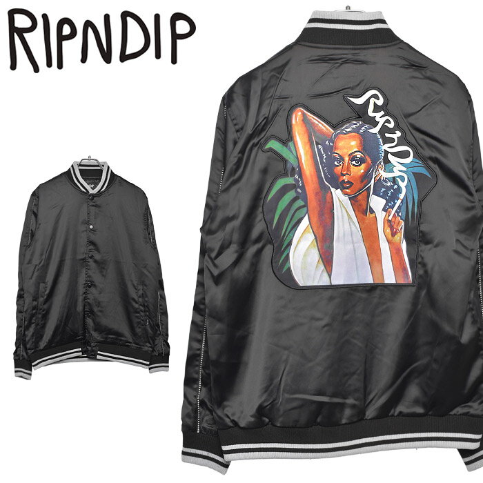 送料無料★RIPNDIP リップンディップ ジャケット シェア サム ラブ サテン ジャケット ブラックSHARE SOME LOVE SATIN JACKET RND1803 ウェア アウター ジャケット 黒 メンズ レディース