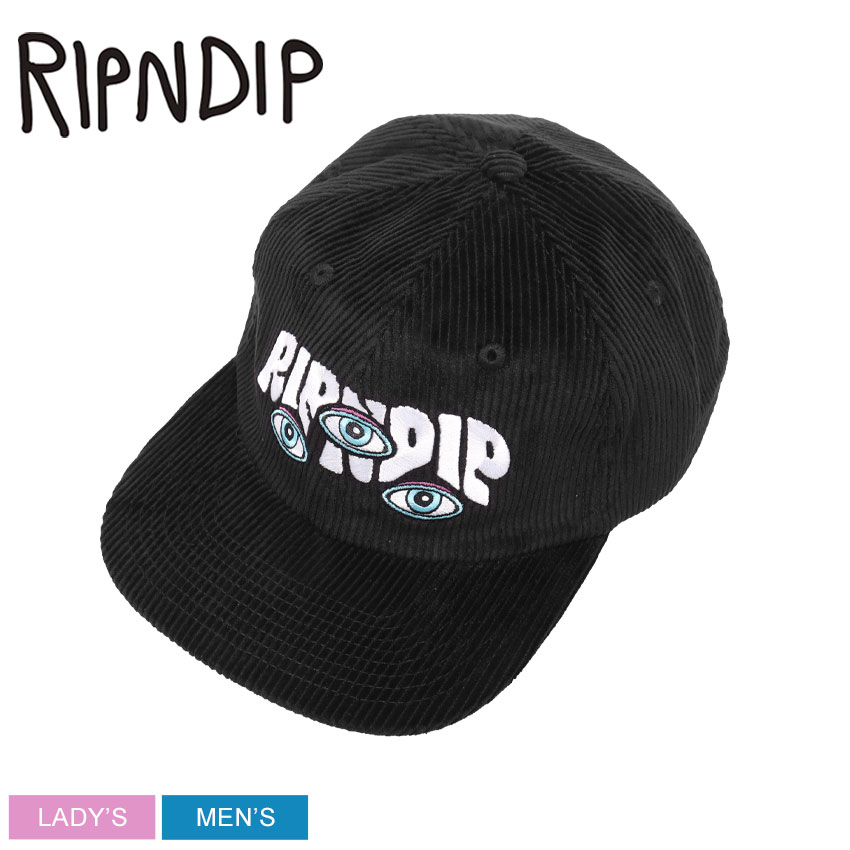 《今だけ！店内全品ポイントUP》RIPNDIP 帽子 メンズ レディース リップンディップ TEARS TO HEAVEN 6 PANEL ぼうし キャップ ブランド ストリート スケーター スケート カジュアル 猫 キャラクター 刺繍 ロゴ 6パネル コーデュロイ ブラック 黒 RND10000