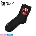 《今だけ！店内全品ポイントUP》【ゆうパケット配送】RIPNDIP 靴下 メンズ レディース リップンディップ CUPIDS NIGHTMARE MID SOCKS ソックス ブランド スケーター スケート ストリート ネコ 猫 キャラクター 足元 ナーマル キャラクター ブラック 黒 レッド 赤 RND9159