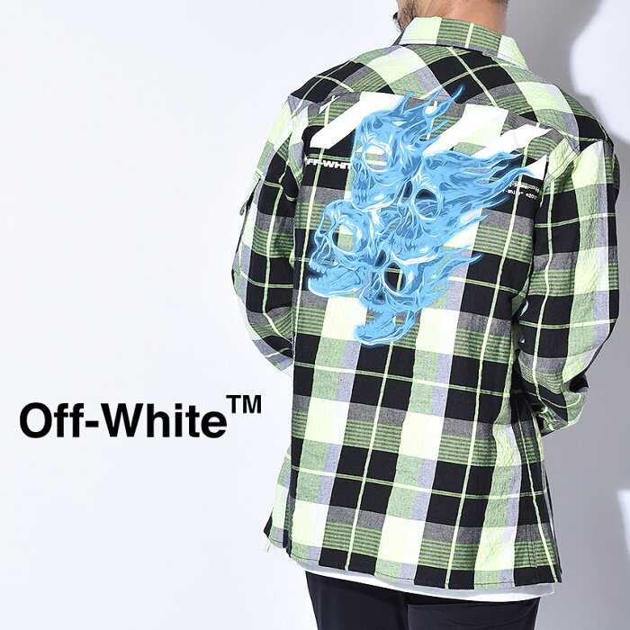 オフホワイト シャツ OFF-WHITE イエロー ダイアグジップ チェックシャツ メンズ ブランド ストリート ネオン カジュアル トップス 羽織り 長袖 シャツ 秋 春 服 おしゃれ バックプリント グラフィック デザイン