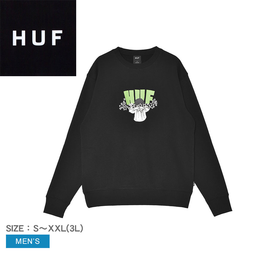ハフ スウェットシャツ メンズ HUF DAZED CREWNECK ウェア トップス 裏起毛 スエット スケーター スケボー 長袖 ロングスリーブ カジュアル シンプル ストリート スポーティ ブランド ロゴ プリント ブラック 黒 PF00761(4)