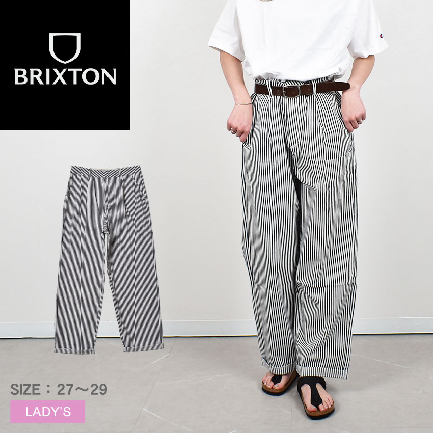 ブリクストン パンツ レディース BRIXTON VICTORY TROUSER PANT ウエア 長ズボン ズボン ボトムス ストライプ 総柄 ブランド ストリート カジュアル リラックスフィット ハイウエスト おしゃれ ネイビー 紺 04227