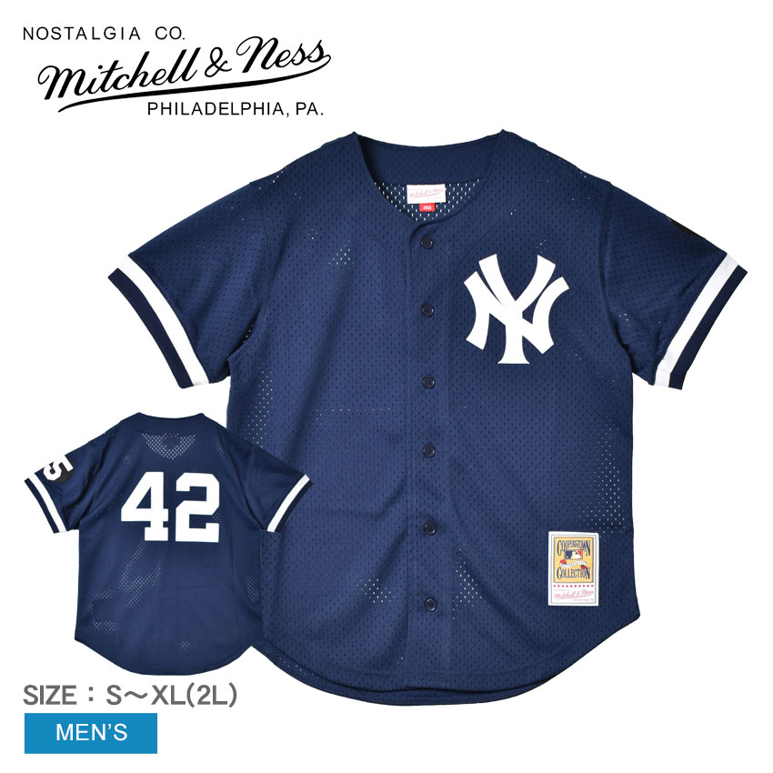 《アイテム名》 ミッチェルアンドネス ユニフォーム MITCHELL ＆ NESS メンズ ABBF3110-NYY99MRINAVY 《ブランドヒストリー》 Mitchell ＆ Nessは、1904年にアメリカ・フィラデルフィア州の同市内において、レスラーかつテニスのチャンピオンだったフランク・P・ミッチェルと、スコットランド人ゴルファ−のチャールズ・M・ネスにより創設されました。高品質・高縫製技術をモットーに、現代でもNBA(バスケットボール)、MLB(野球)、NFL(アメフト)、NHL(アイスホッケー)、NCAA(大学スポーツ協会)、MLS(サッカー)のアメリカ4大スポーツを完全サポートし、多くの公式トレーニングウェアのライセンスウェアを取り扱っています。世界中に愛好家を抱え魅了し続けるヴィンテージジャージの老舗ブランドです。 《アイテム説明》 ミッチェルアンドネスより「MLB AUTHENTIC MARIANO RIVERA NEW YORK YANKEES 1999 BUTTON FRONT JERSEY」です。ワールドシリーズを制した2009年当時、ニューヨーク・ヤンキースのユニフォームを再現。マリアノ・リベラ選手モデル。高品質な造りで、フロントにチームロゴとバックには背番号が縫い付けられています。 《カラー名/カラーコード/管理No.》 ニューヨーク・ヤンキース/-/"23820202" こちらの商品は、並行輸入により海外から輸入しております。製造・入荷時期により、細かい仕様の変更がある場合がございます。上記を予めご理解の上、お買い求め下さいませ。 関連ワード： ウエア トップス ベースボールジャージ ストリート オーセンティック ブランド カジュアル アメカジ スポーティ ロゴ 半袖 人気 メッシュ date 2022/07/26Item Spec ブランド MITCHELL ＆ NESS ミッチェルアンドネス アイテム ユニフォーム スタイルNo ABBF3110-NYY99MRINAVY 商品名 MLB AUTHENTIC MARIANO RIVERA NEW YORK YANKEES 1999 BUTTON FRONT JERSEY 性別 メンズ 原産国 Vietnam 他 素材 ポリエステル 100％ 採寸 単位(cm) 身幅 肩幅 袖丈 裄丈 総丈 S 50 43 20.5 42 71 M 54 47 21 44.5 74 L 60 50 23.5 48.5 76 XL(2L) 64 54 25.5 52.5 78 ※上記サイズは、実際に同一の商品を採寸した結果です。 商品によっては個体差がありますので誤差がでることが御座いますので参考目安としてご覧下さい。また、測定方法によっても誤差が生じますので、予めご了承ください。 サイズについて詳しくはこちらをご覧下さい。 当店では、スタジオでストロボを使用して撮影しております。商品画像はできる限り実物を再現するよう心掛けておりますが、ご利用のモニターや環境等により、実際の色見と異なる場合がございます。ご理解の上、ご購入いただけますようお願いいたします。