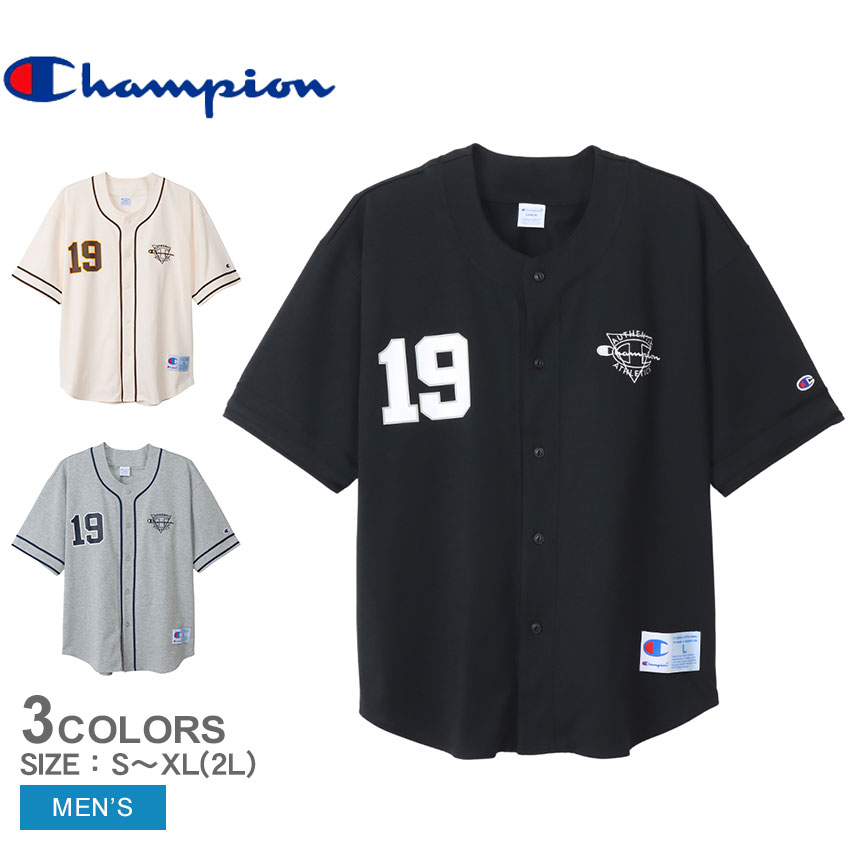 《9/5限定ポイント企画》【ゆうパケット配送】チャンピオン Tシャツ メンズ Champion ベースボールシャツ 半袖 野球 ベースボール ユニフォーム風 ベースボールシャツ カットソー トップス スポーツ スポーティ カジュアル ブランド ベーシック 定番 人気 グレー 応援