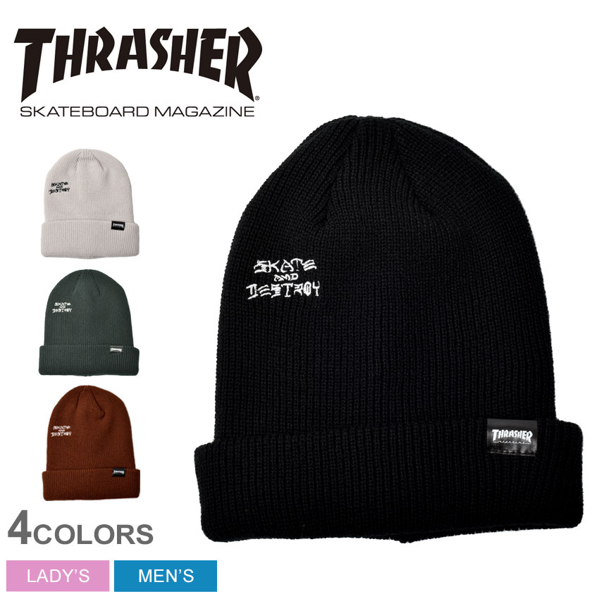 《今だけ！店内全品ポイントUP》スラッシャー ニットキャップ メンズ レディース THRASHER 3WAY アクリル ビーニー ユニセックス 帽子 ニット帽 ブランド ストリート カジュアル シンプル スポーティ ベーシック ロゴ 刺繍 3way タウンユース グリーン 緑 レッド 赤