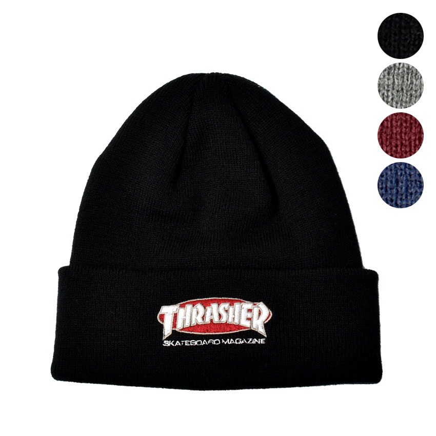 《今だけ！店内全品ポイントUP》スラッシャー ニットキャップ メンズ レディース THRASHER オーバル マグ アクリル ビーニー ユニセックス 帽子 ニット帽 ブランド ストリート カジュアル シンプル スポーティ ベーシック ロゴ 刺繍 レッド 赤 ネイビー 紺