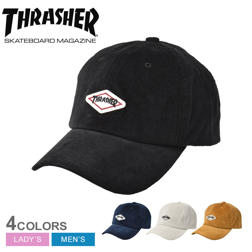 ＼5/25限定！最大全額Pバック★要エントリー／スラッシャー キャップ メンズ レディース THRASHER ダイアモンド ロゴ コーデュロイ 6P キャップ ユニセックス 男女兼用 帽子 コーデュロイ ワッペン ローキャップ ブランド ストリート カジュアル スポーティ ベーシック ロゴ