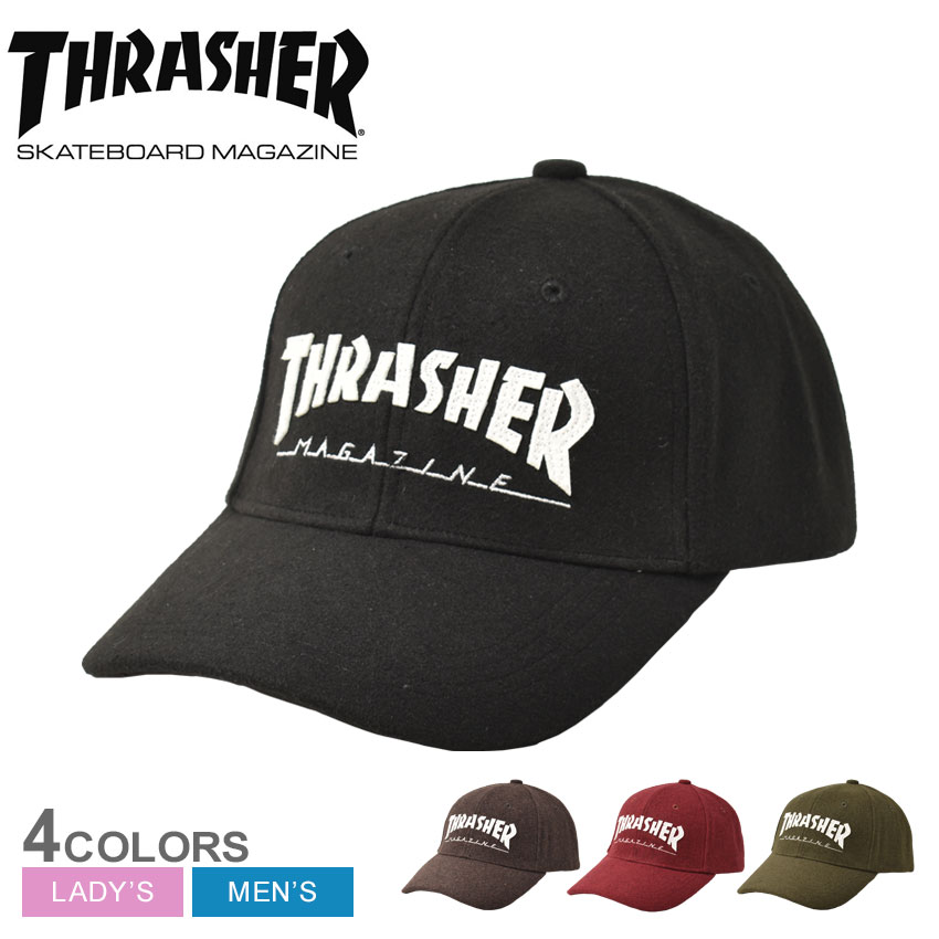 スラッシャー キャップ メンズ レディース THRASHER マグ ロゴ メルトン 6P キャップ ユニセックス 男女兼用 帽子 メルトン ワッペン ローキャップ ブランド ストリート カジュアル シンプル スポーティ ロゴ タウンユース